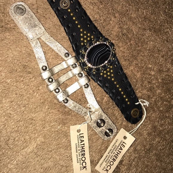 Genuine leather bracelet x Swarovski crystals! New - Picture 1 of 6